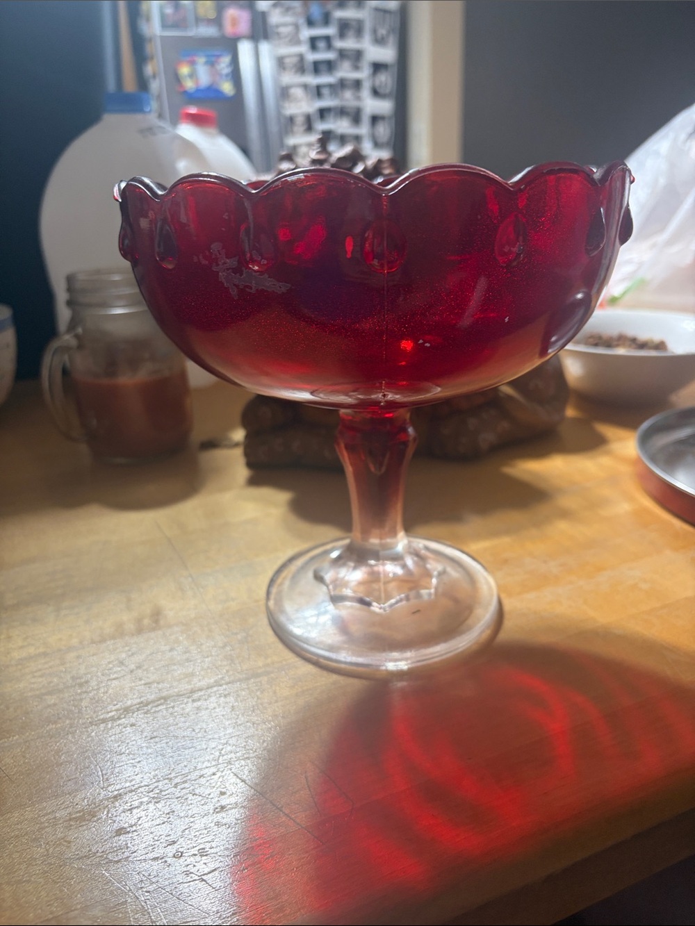 Ruby Red Glass Pedestal Compote Bowl
